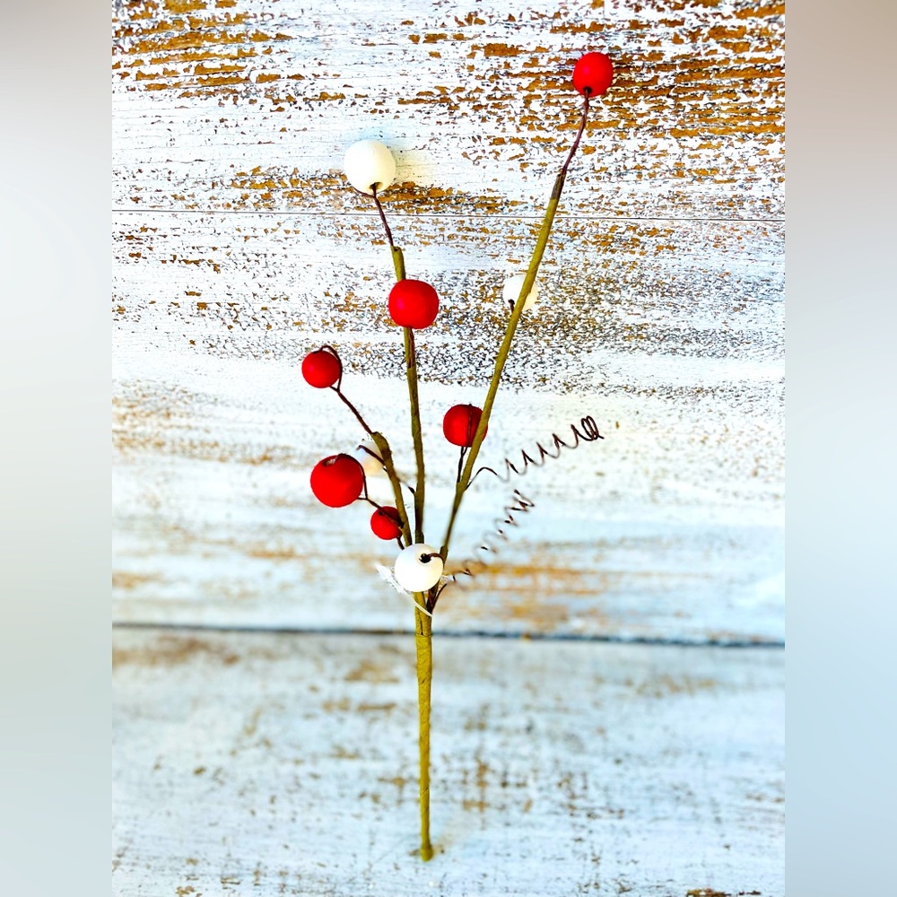 *Red & White Bead Berry Pick 12”